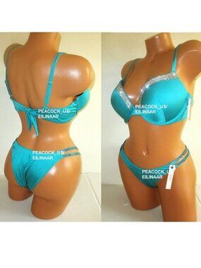 36B/M VICTORIA SECRET SWIM Shine Strap Push Up Top Bikini Set Brazilian Bottom